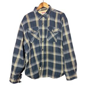 Wrangler‎ Men XL Plaid Flannel Sherpa Lined Flannel Blue Shirt Jacket Thrashed
